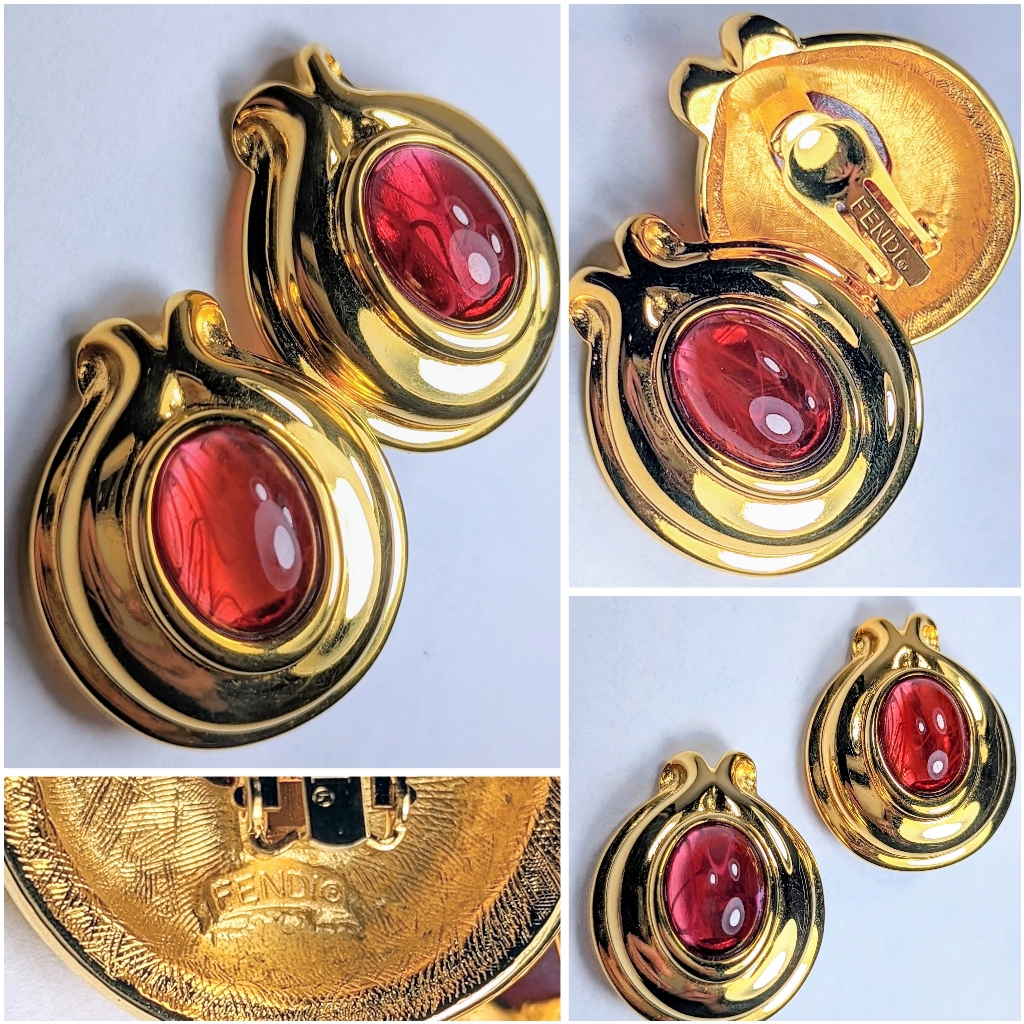 Impressive And Authentic 1980's Fendi Clip-On Earrings